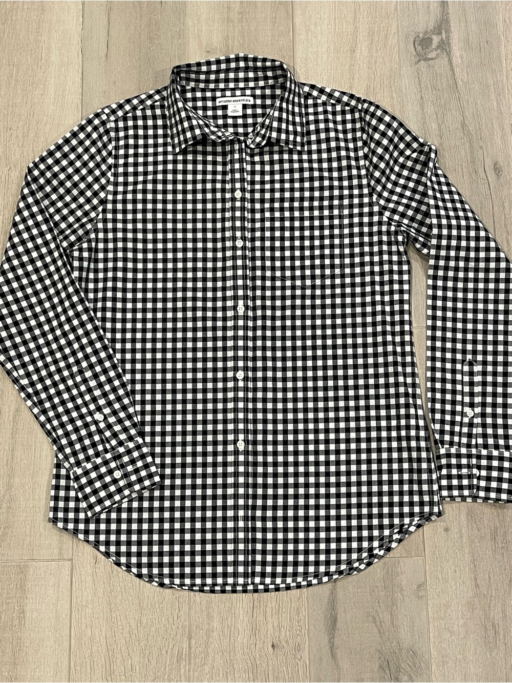 Amazon Essentials Black White Gingham Button Down Shirt XS 100% Cotton Women